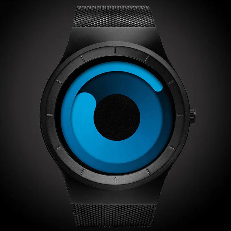 Unisex casual watch with stainless steel mesh band, 40mm case, aurora borealis dial, and anti-glare mineral glass