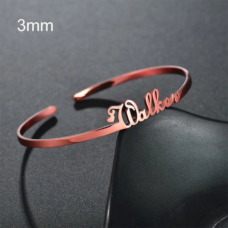 Custom name bracelet stainless steel silver finish with engraved text 6mm width