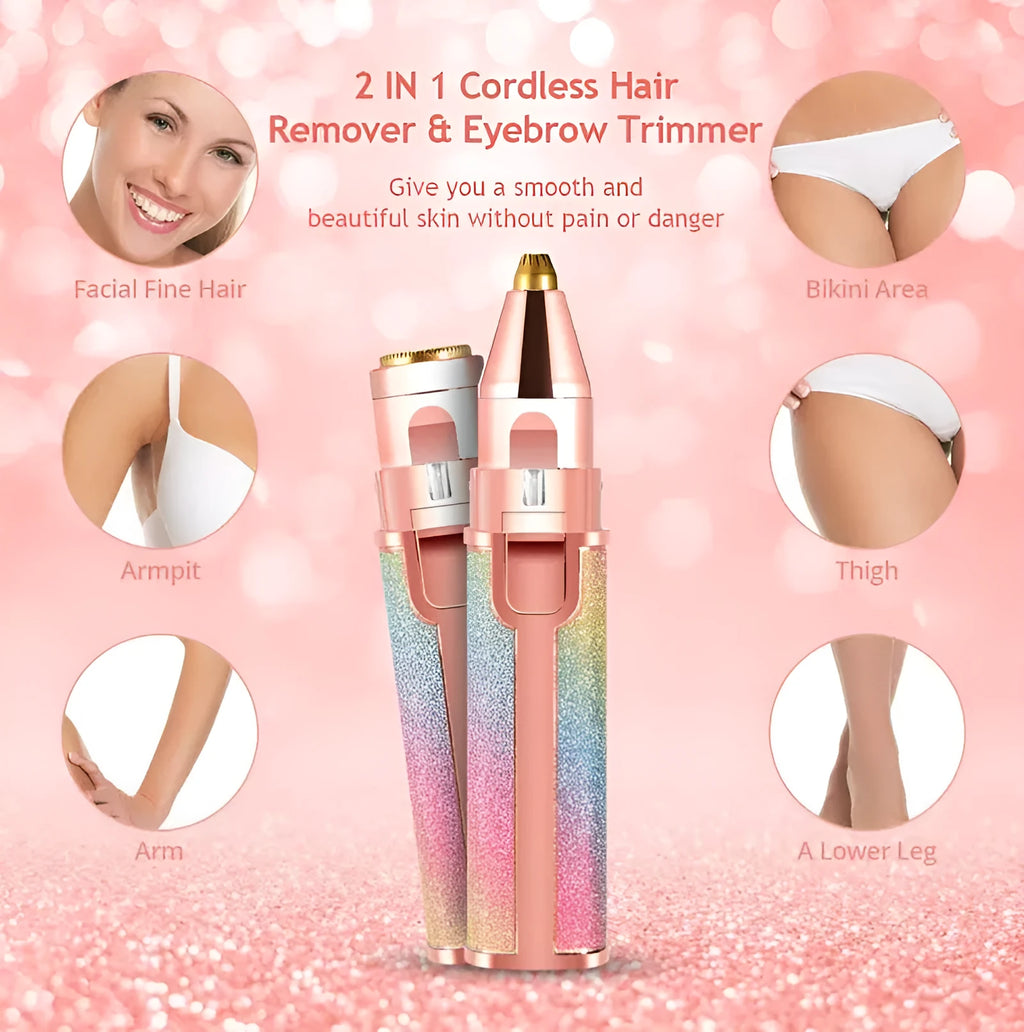 Lipstick-shaped ladies electric eyebrow trimmer with gold plated head in rainbow colour