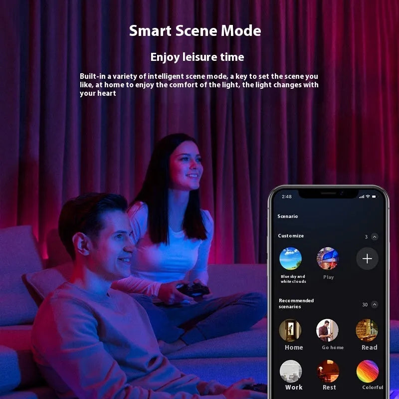 Smart WiFi Bluetooth RGBW colour-changing ceiling tube lamp with remote control