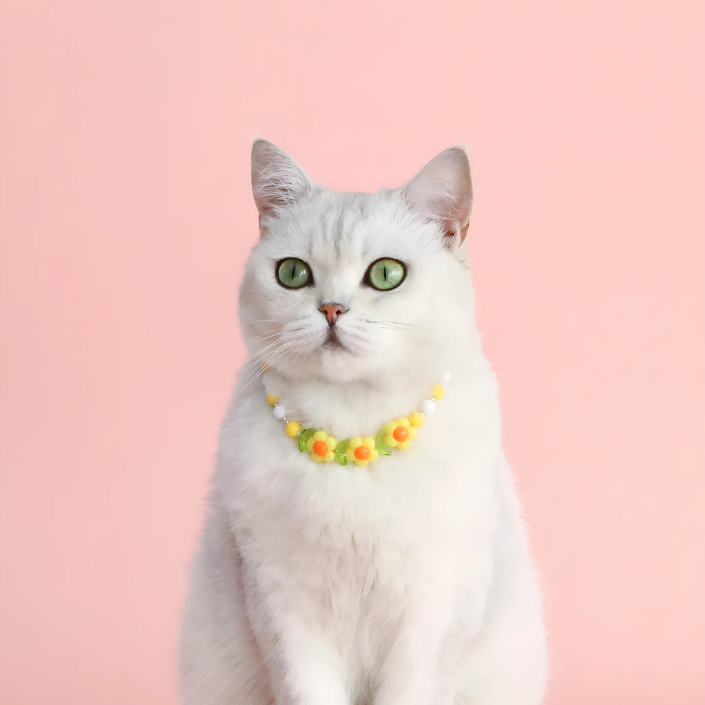 Colourful plastic pearl bead pet necklace with small flower pattern on adjustable strap