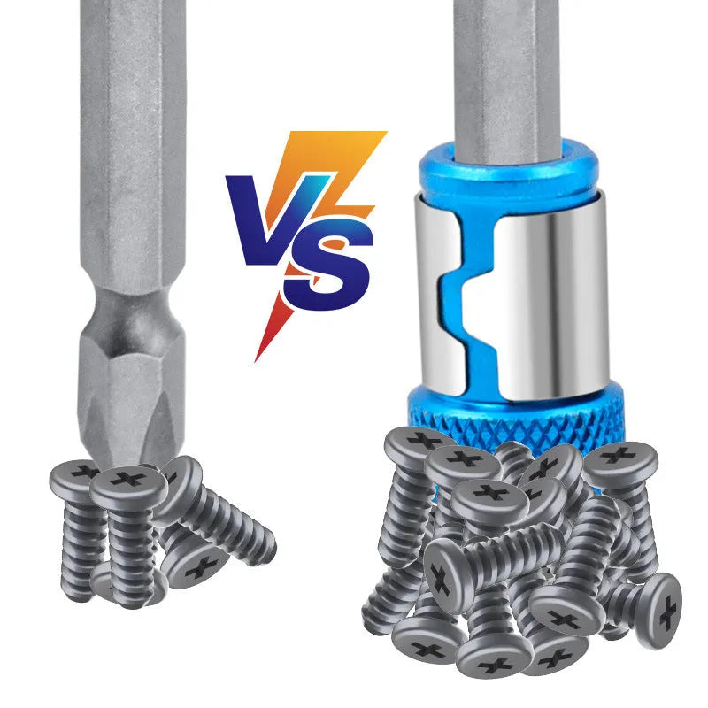Light blue magnetic screwdriver bit with slotted tip and magnetic ring