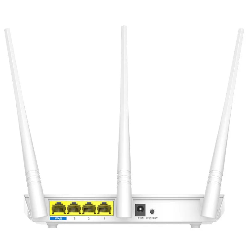 Tengda F3 white wireless router for 108Mbps broadband with VPN support on a desk
