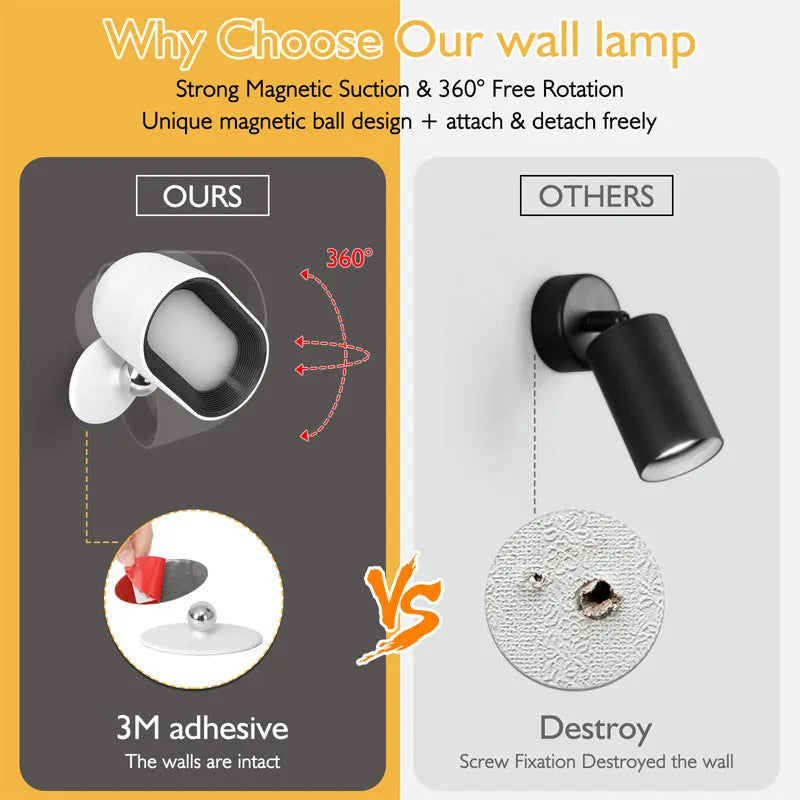 Modern white oval remote touch magnetic wall lamp with colour-changing LED illumination