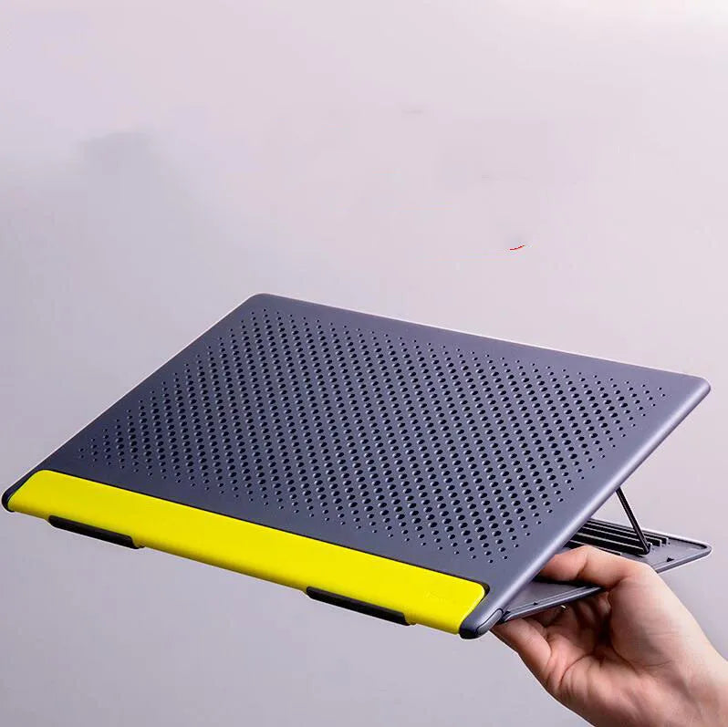 Dongdong portable alloy notebook stand in black on a desk under a laptop