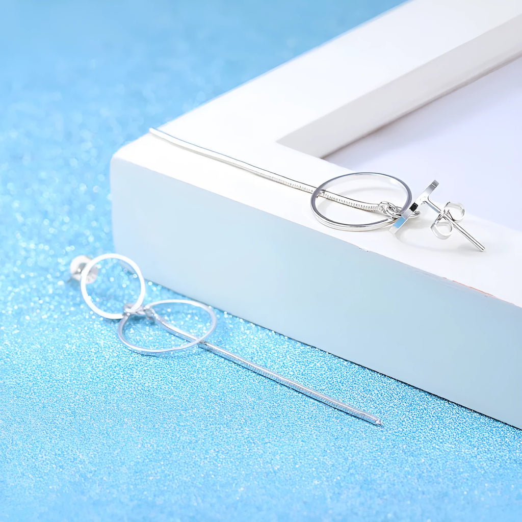 S925 sterling silver pearl tassel long earrings double ring design women