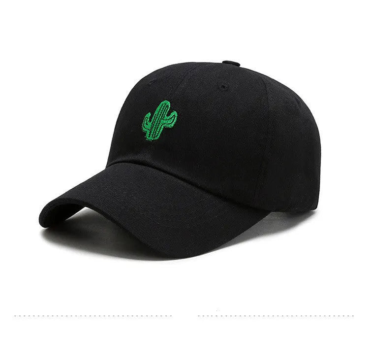 Embroidered cartoon pattern cotton baseball cap in black, white, and pink for men and women
