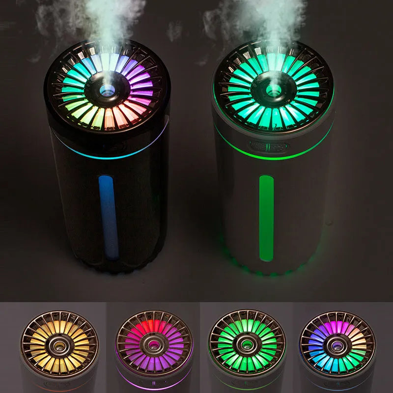 Wireless car humidifier with colourful LED lights and USB charging cable