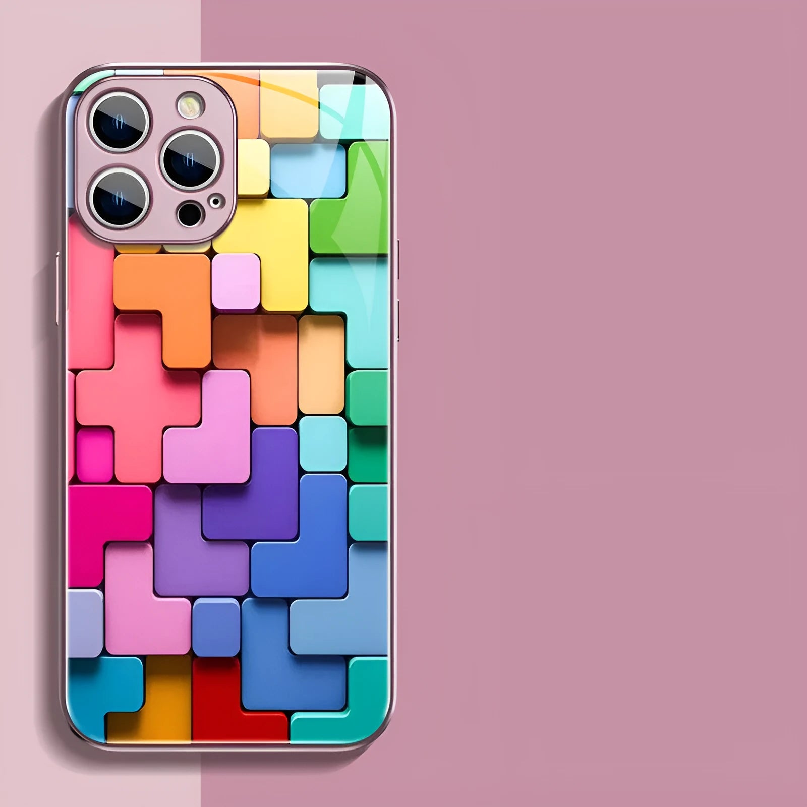 Cartoon geometry design silicone back cover case for iPhone on a solid background.
