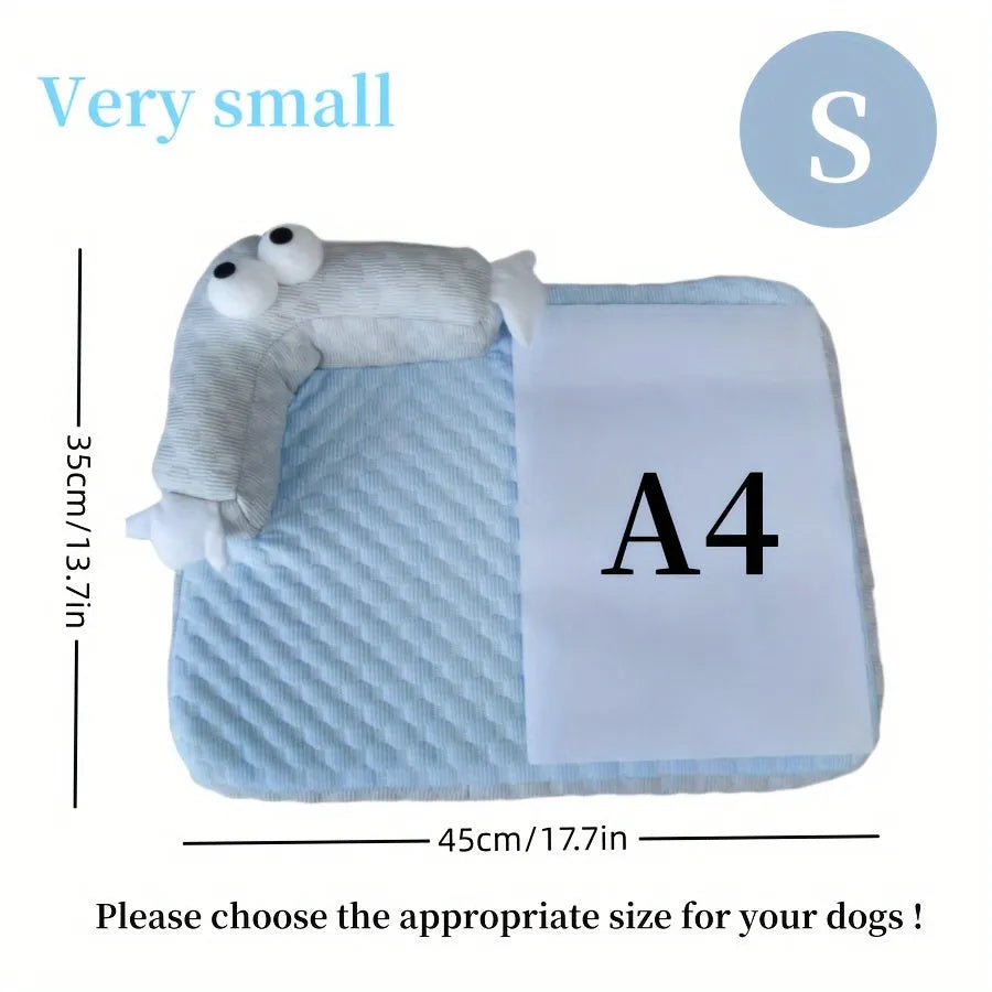 Blue pet bed cushion with monster design in large size for dogs