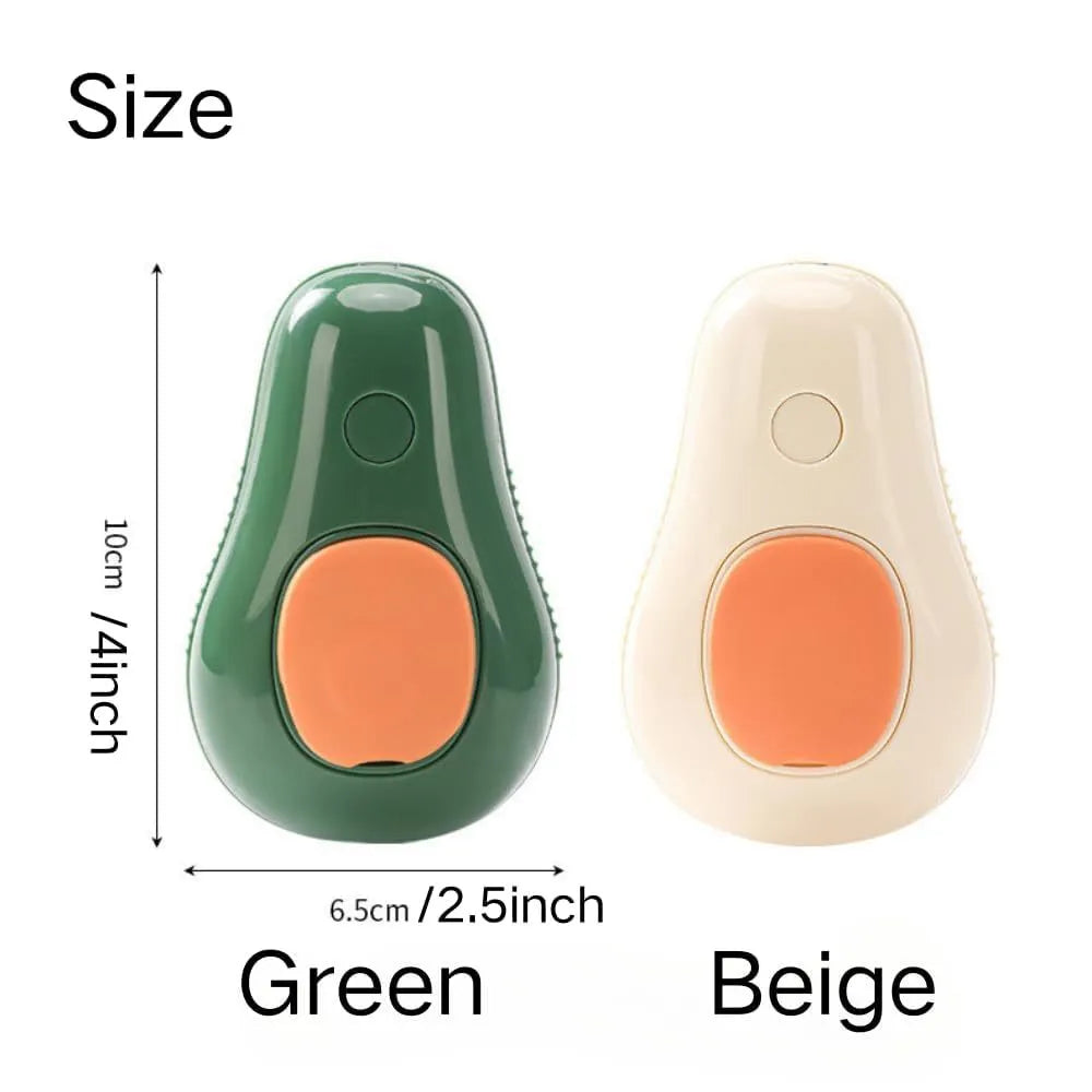 Green and white cat steam brush with water spray feature and silicone teeth for pet grooming