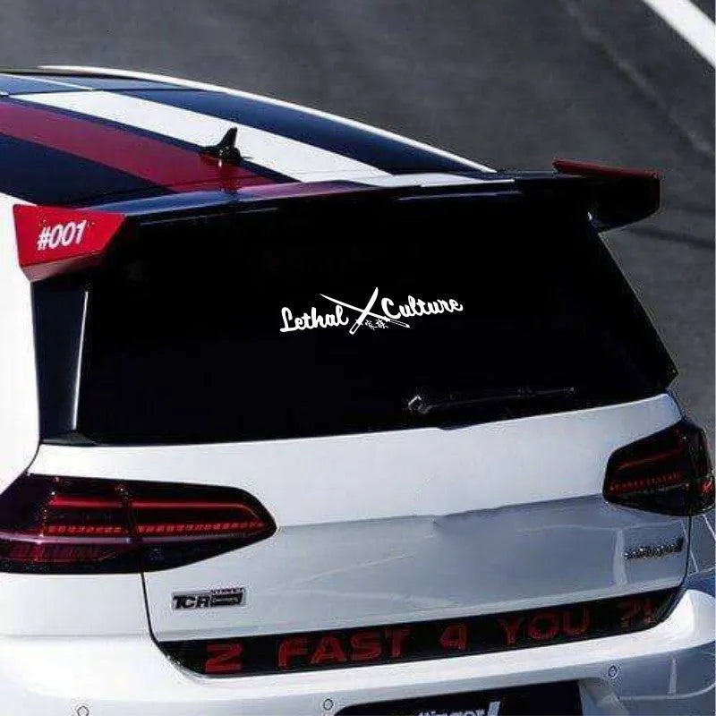 Car rear windshield family sticker with custom text in yellow or white colour options