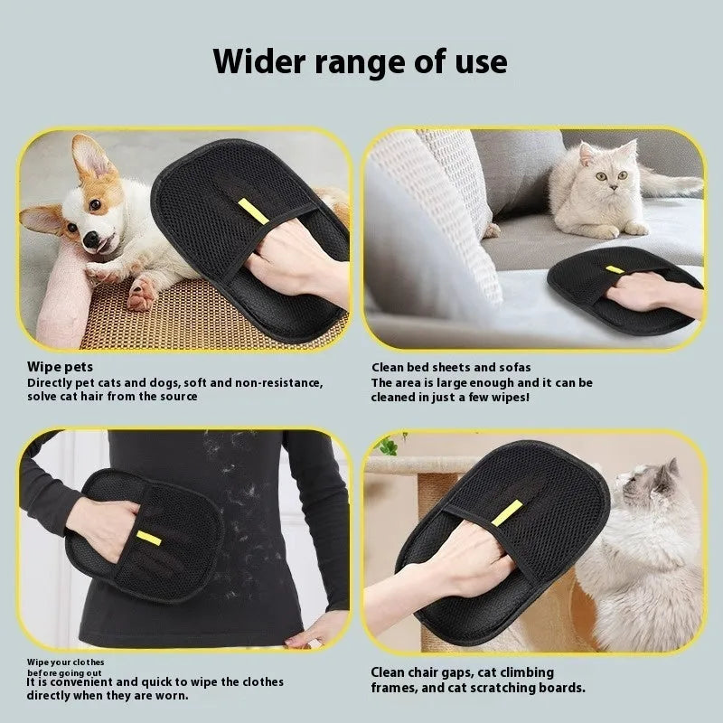 Black pet hair removal gloves with silicone bristles for dog cat rabbit grooming