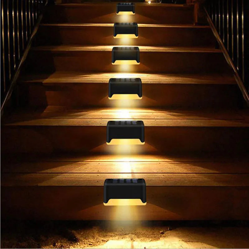 Black waterproof solar LED fence lamp 75mm outdoor step light with warm white glow