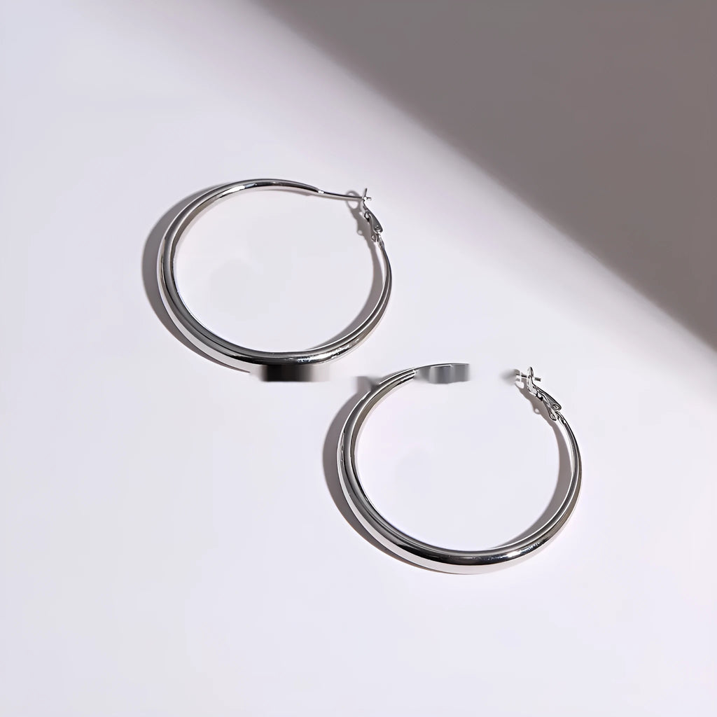 Silver needle big circle earrings high sense geometric platinum finish – 40mm size