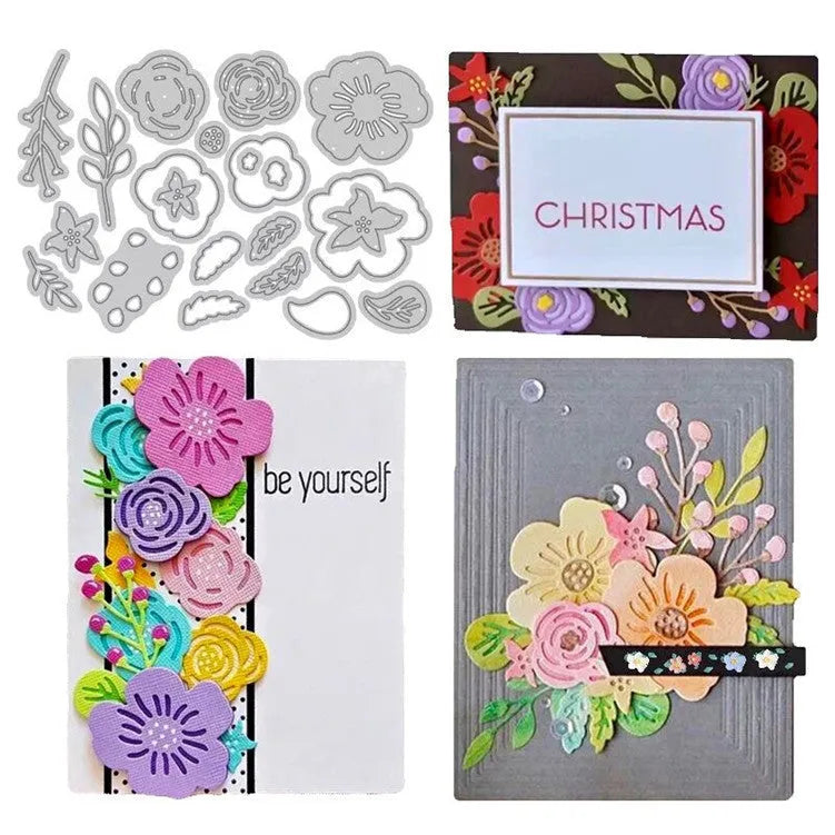 Silver carbon steel flower cutting die for papercraft measuring 14.3 by 9.9 centimetres