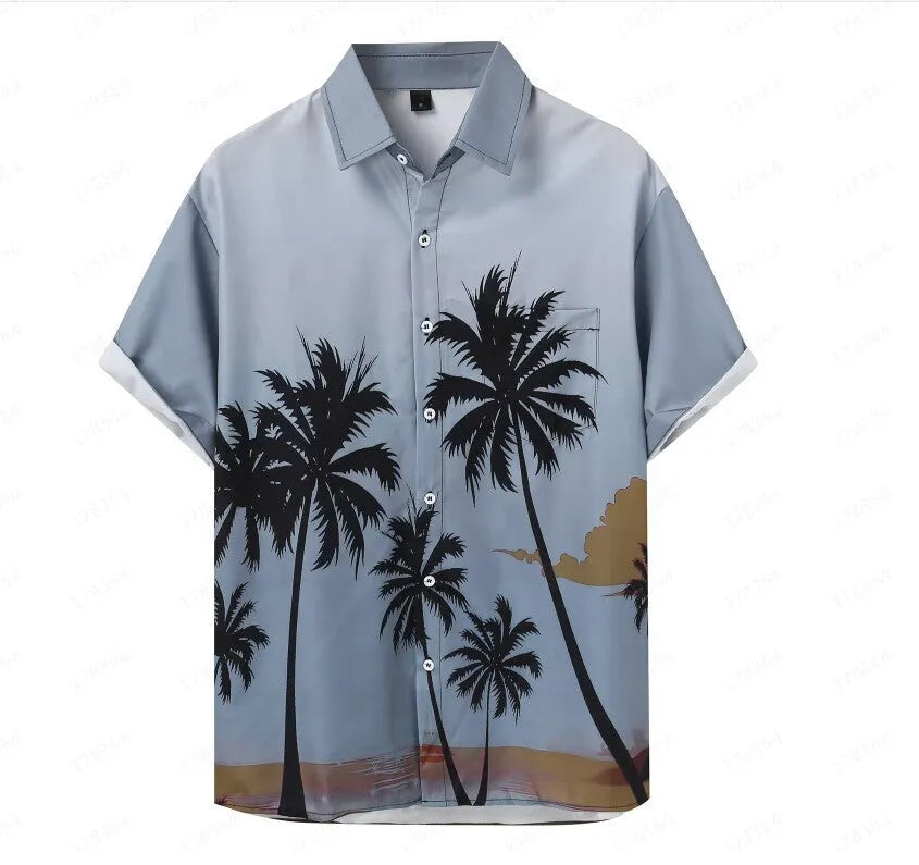 Men's Hawaiian summer shirt with 3D printed pattern in regular fit cardigan style