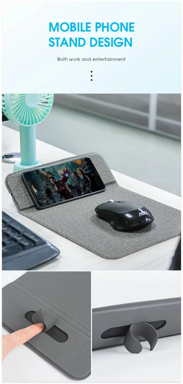 Foldable cloth phone holder with wireless charging for smartphones
