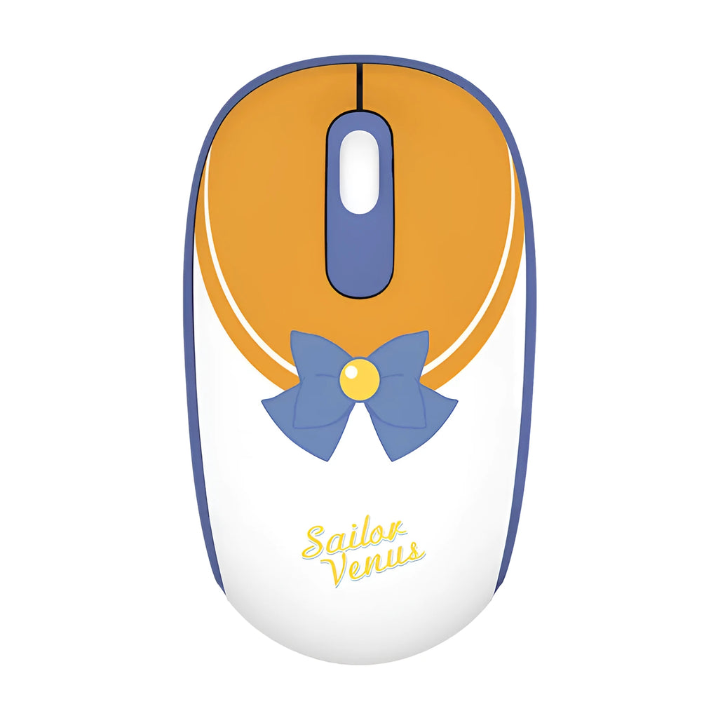 Pink Sailor Moon wireless mouse with USB receiver on desk
