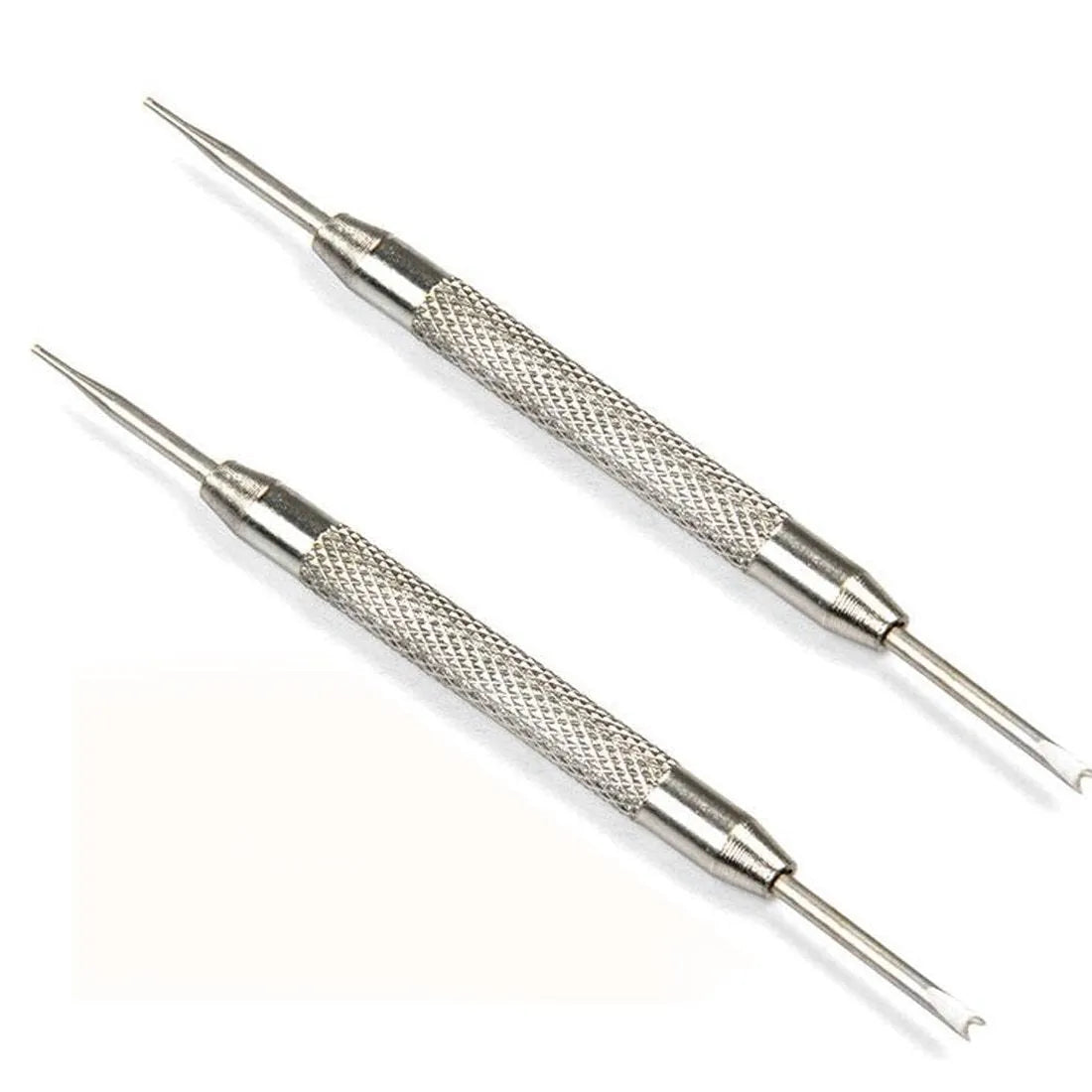 Stainless steel spring bar remover tool with dual tips, 8.5cm long, for watch band repair