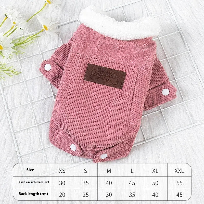 Lambswool fleece-lined padded vest for dogs and cats in grey and pink colours