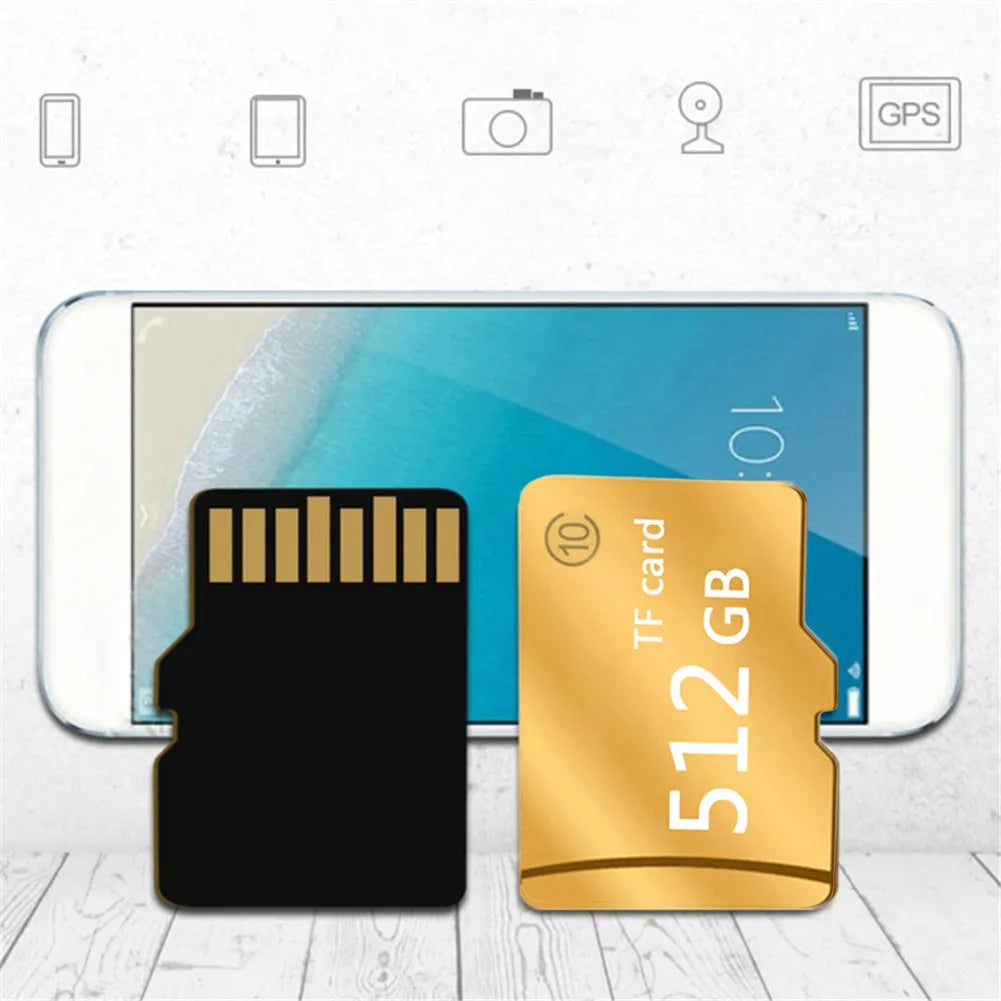 SD memory card recorder Class 4 M series in black and gold with 1GB to 512GB storage options
