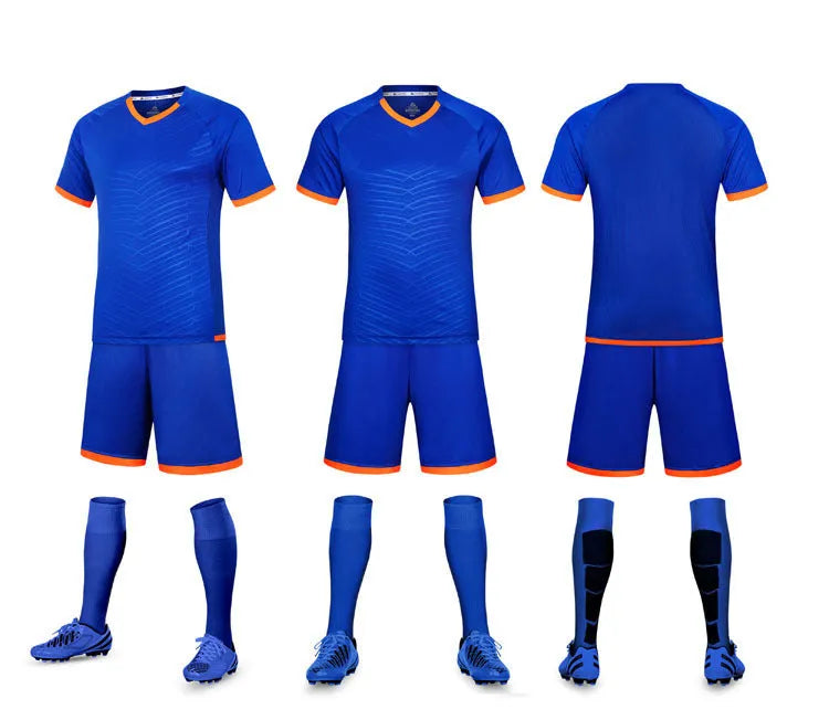 Children football shirt suit in chemical fibre blended fabric, blue colour, front view