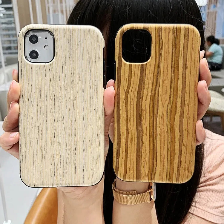 Wooden back cover phone case for iPhone in Rosewood finish showing natural grain.