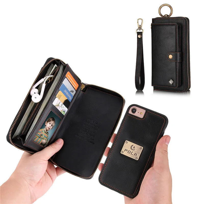 Black detachable wallet case for iPhone 6 Plus 7 Plus 8 Plus with belt clip