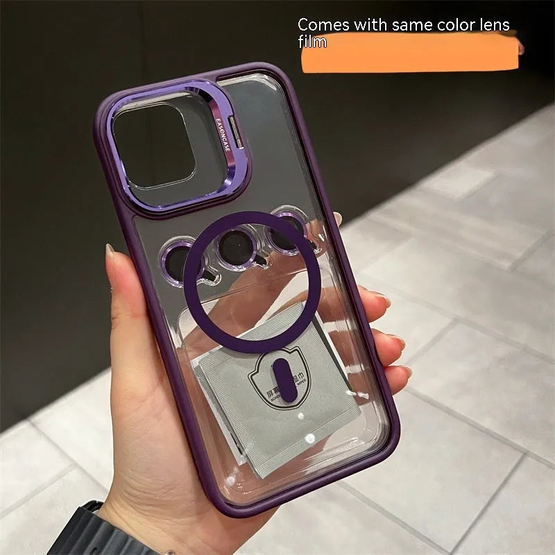 15 Lens Invisible Bracket Phone Case Magnetic Suction PC Drop Protection in Gold for iPhone 15 ProMax