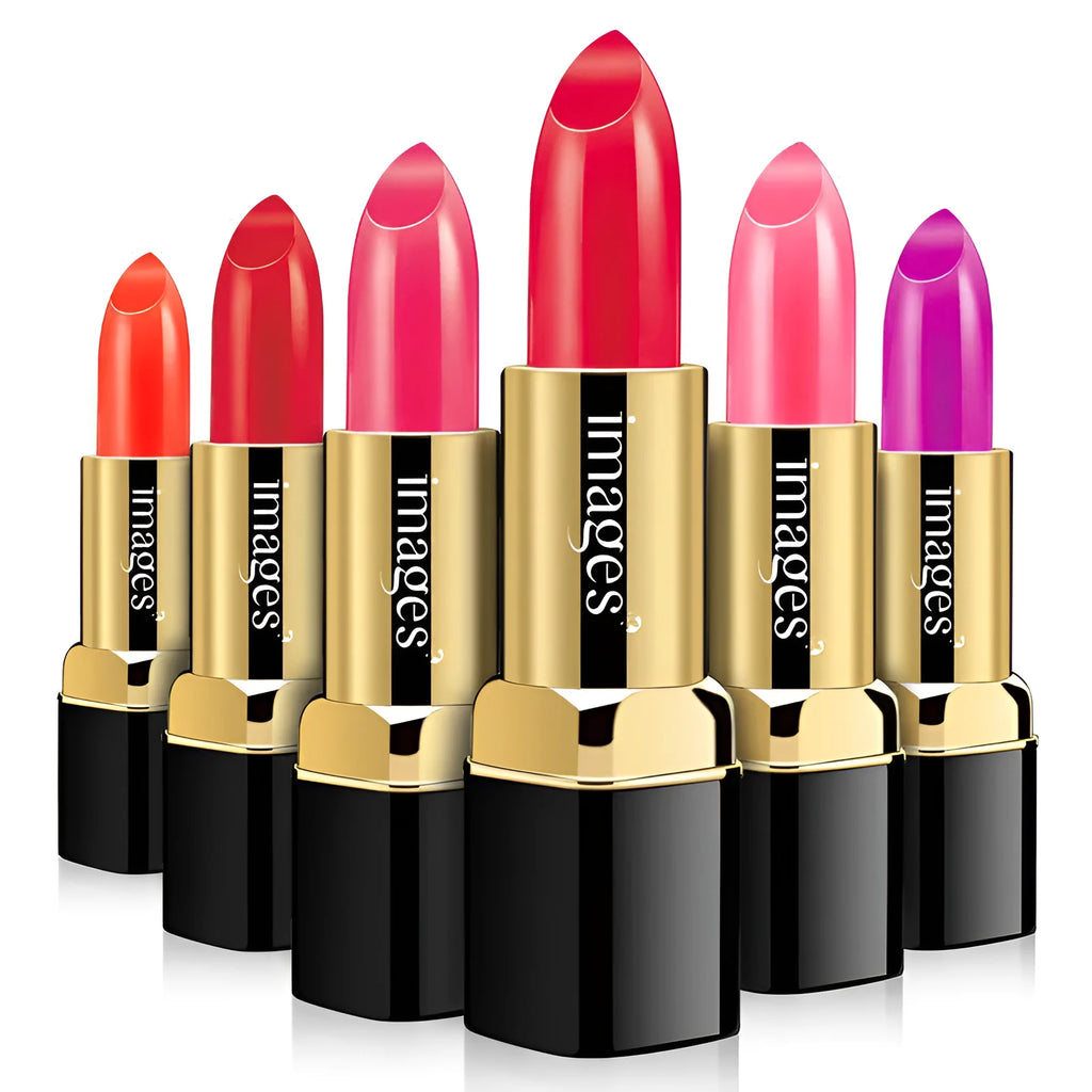 3.8g moisturising lipstick lip gloss in ten colours including coral red, bright orange, and rose purple.