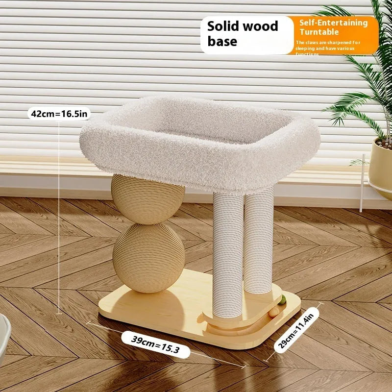 Pine wood cat nest with dual grasping balls in simple style
