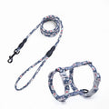 Cat I-shaped chest harness in black with metal buckle and 150cm cotton rope