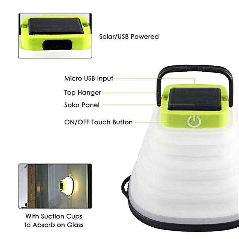 Collapsible camping light IP68 waterproof solar foldable lantern with bowl shape design, black colour