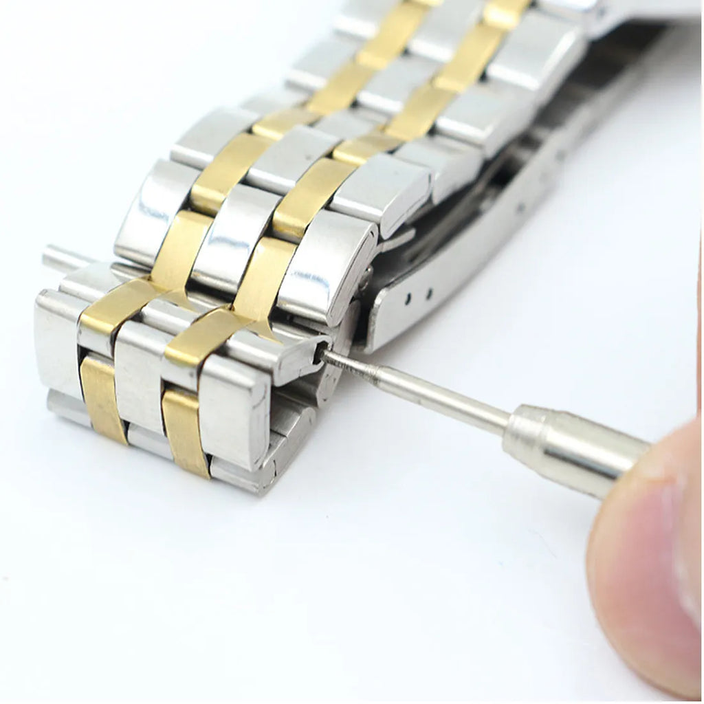 Stainless steel spring bar remover tool with dual tips, 8.5cm long, for watch band repair