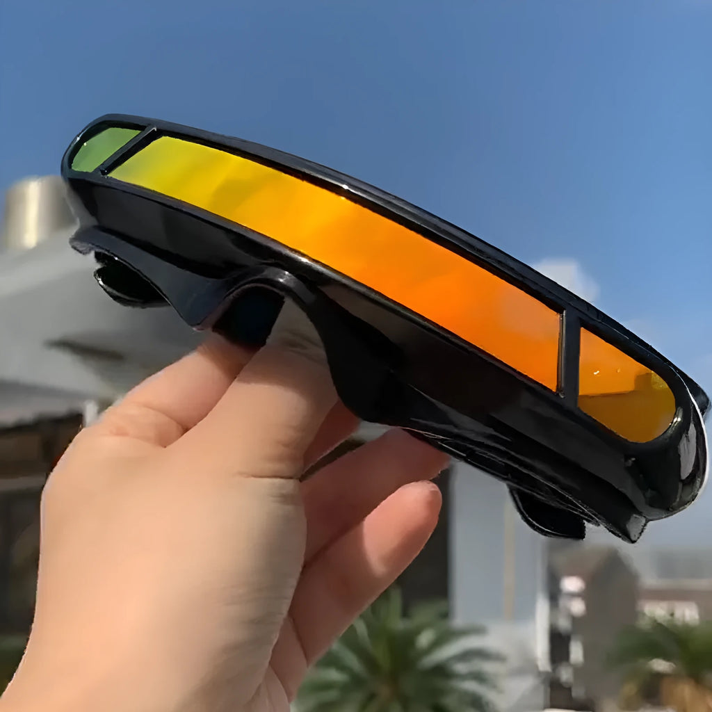 Sports sunglasses with full rim PC frame and polarised lenses in black frame colour options