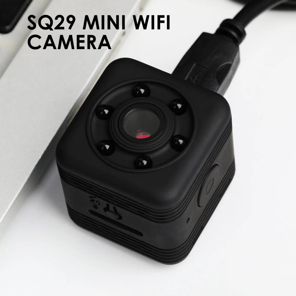 SQ29 black waterproof sports action camera with MicroUSB port.