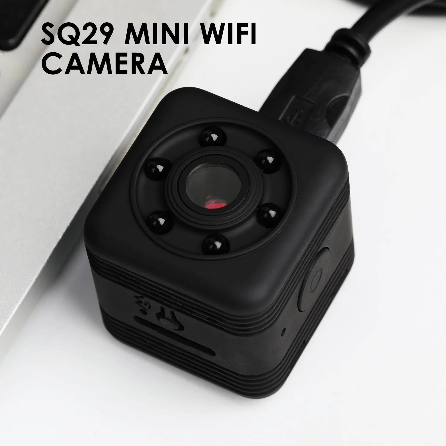 SQ29 black waterproof sports action camera with MicroUSB port.