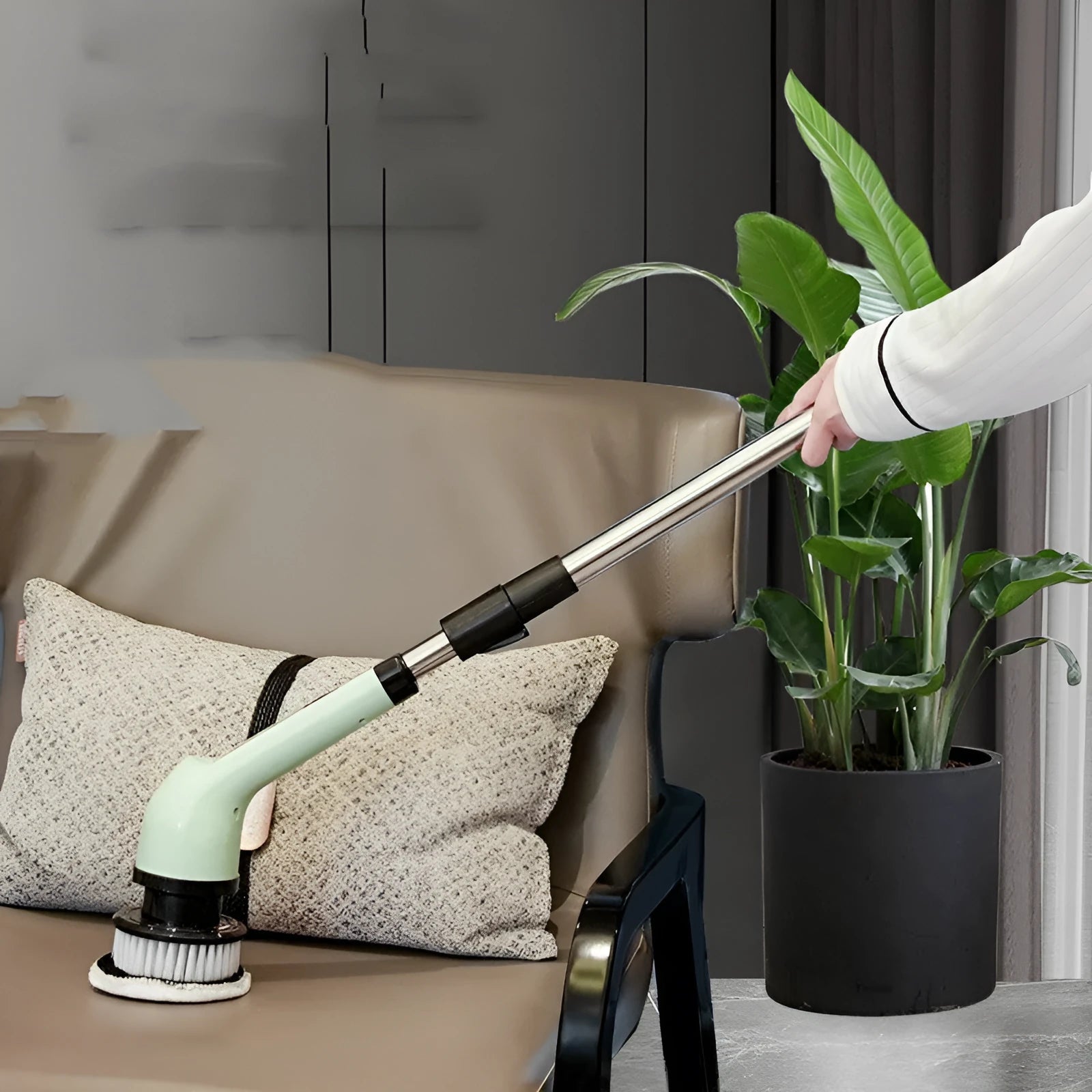 Multifunctional wireless electric cleaning brush with retractable plastic body and multiple cleaning heads for home use