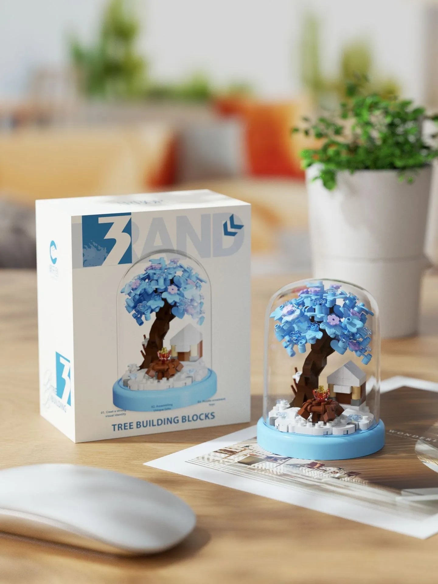 Micro particle ABS building block cherry blossom tree house puzzle set in colour box