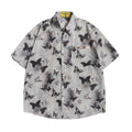 Loose fit butterfly pattern half sleeve polyester top in gray and khaki colour options
