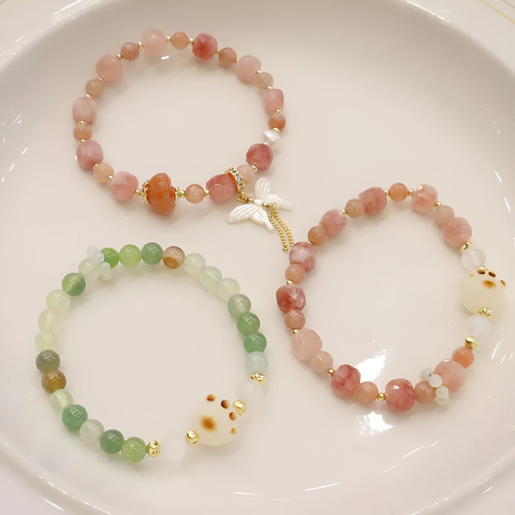Natural sunstone crystal bracelet women cut surface butterfly motif handcrafted fresh style