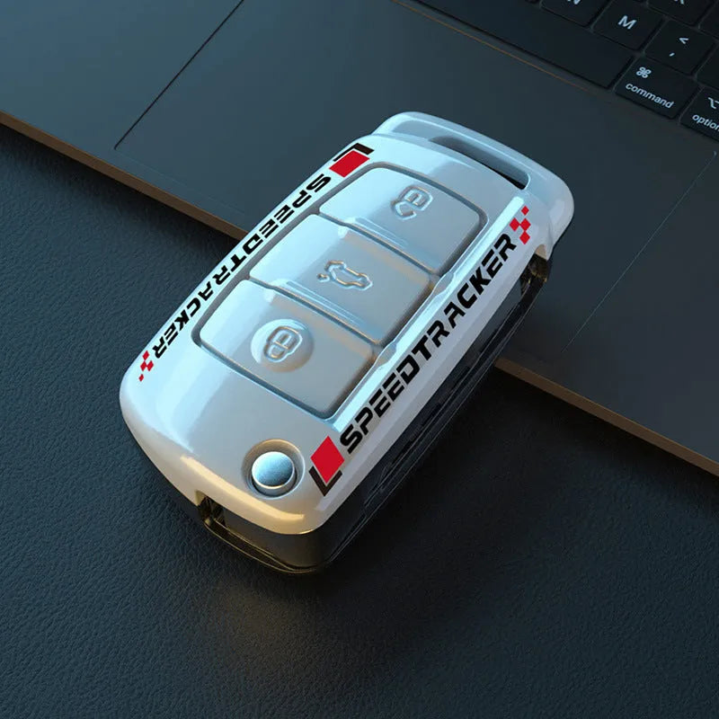 Carbon fibre style car key cover in carbon black or white colour with mirror surface