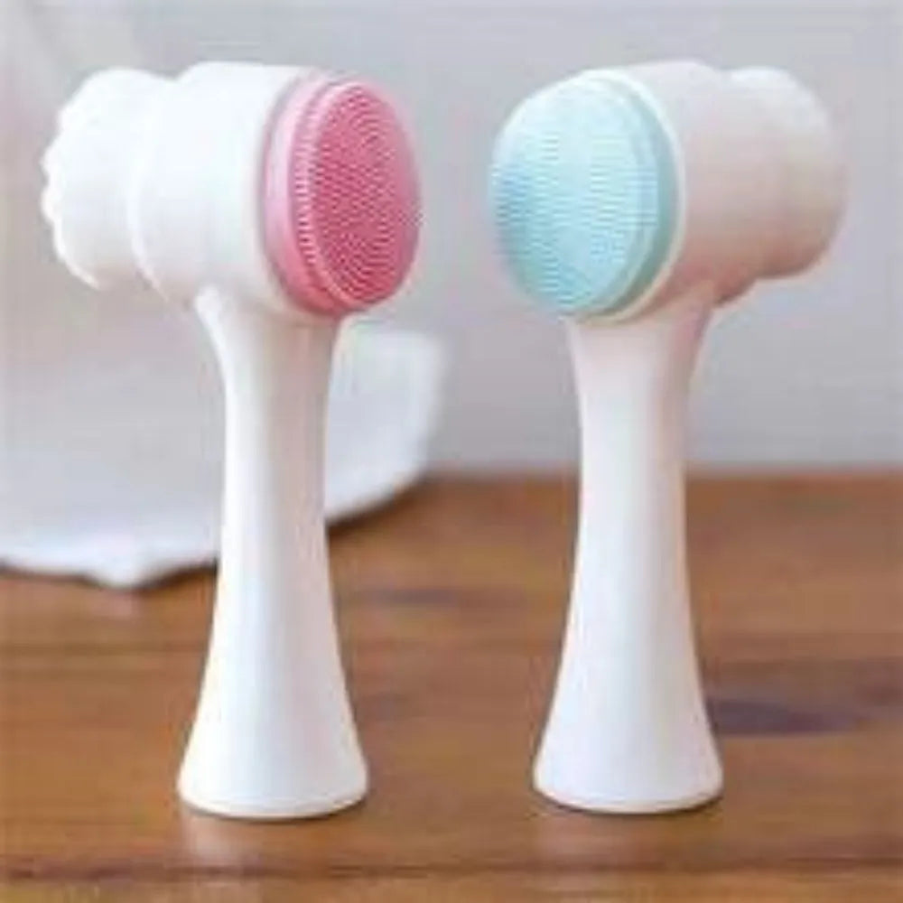 Blue and pink easy clean nylon pet paw brush for dogs and cats on a white background