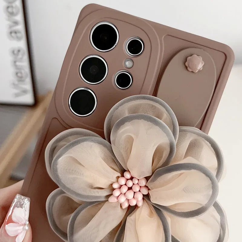 Silicone frosted wrist strap bracket phone case for Samsung Galaxy in brown and dark purple colour options