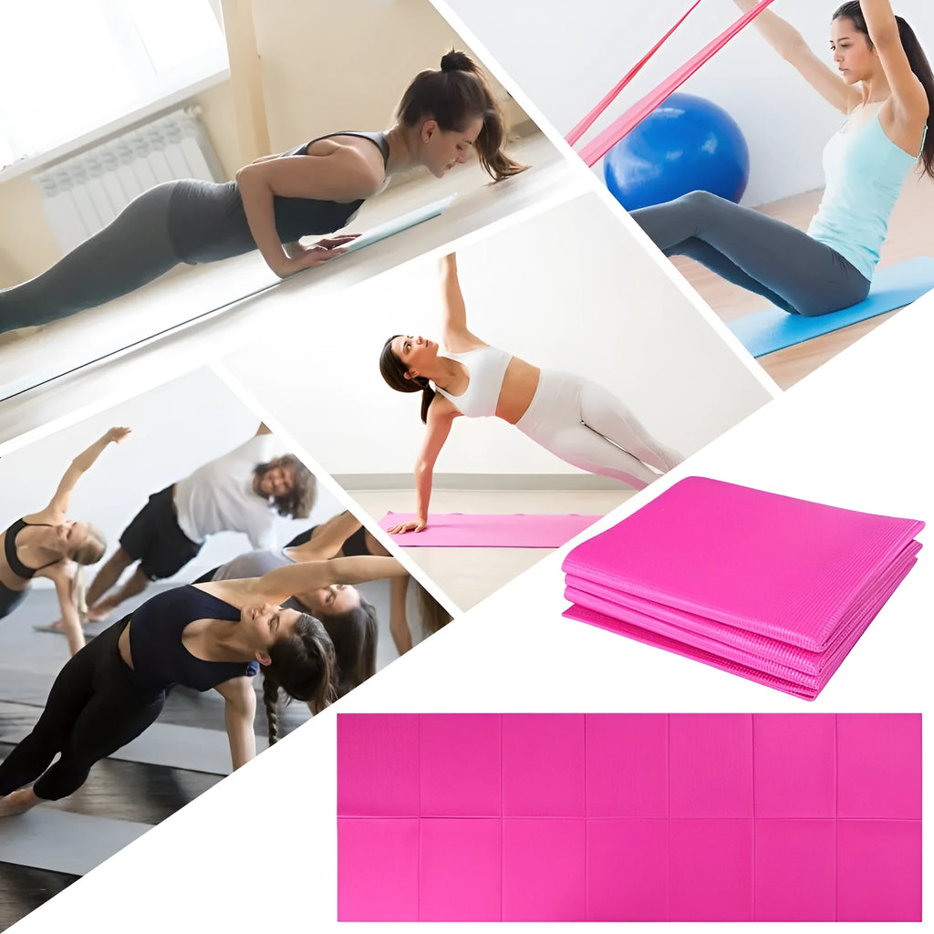 Non slip folding yoga mat in blue, 173x61x0.4cm PVC, with handles and zippered cover