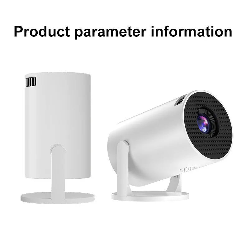 White mini wireless HD portable projector showing front projection lens and wireless connectivity capability
