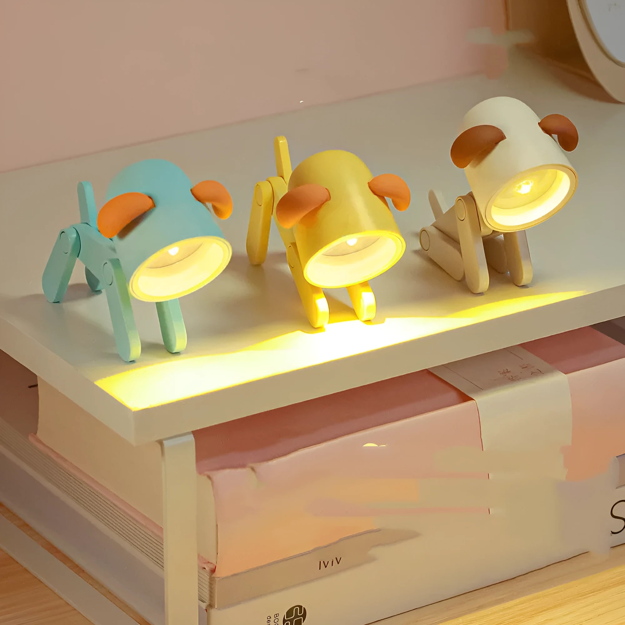 Creative handmade LED mini night lamp with PVC shade in cartoon style, battery operated with button switch