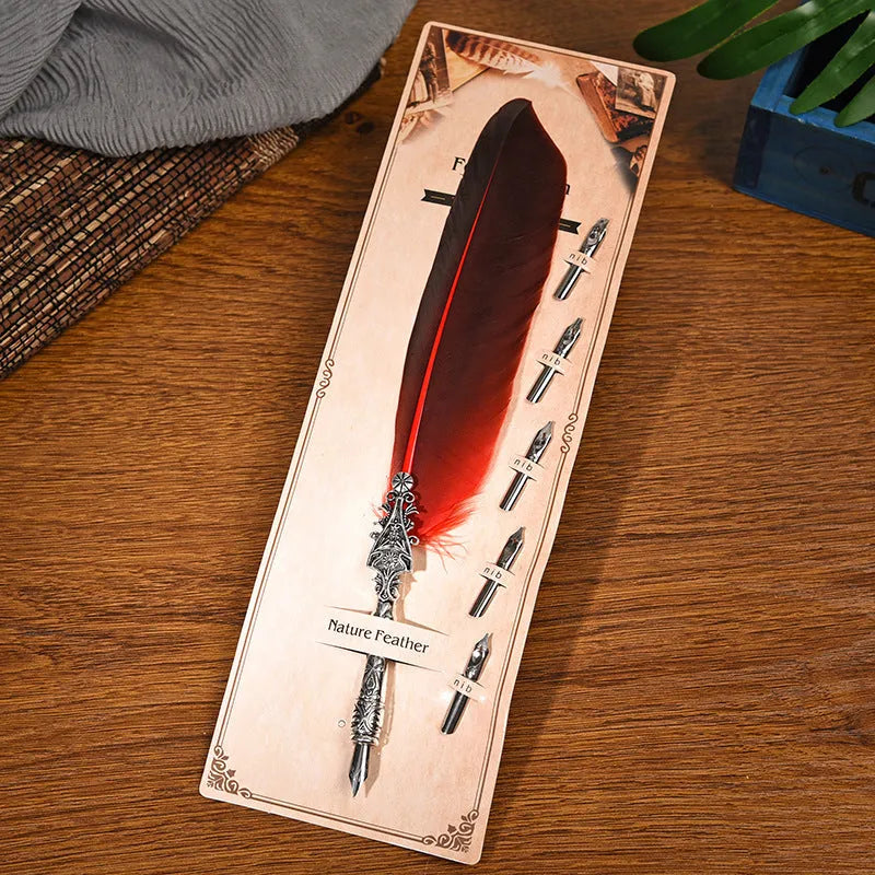 Retro feather dipped pen with zinc alloy shell available in ten colours including black, blue, green and red