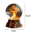 Close-up of a 3D atomic bomb explosion lamp in resin with hand-painted details, showing a mushroom cloud shape on a desk